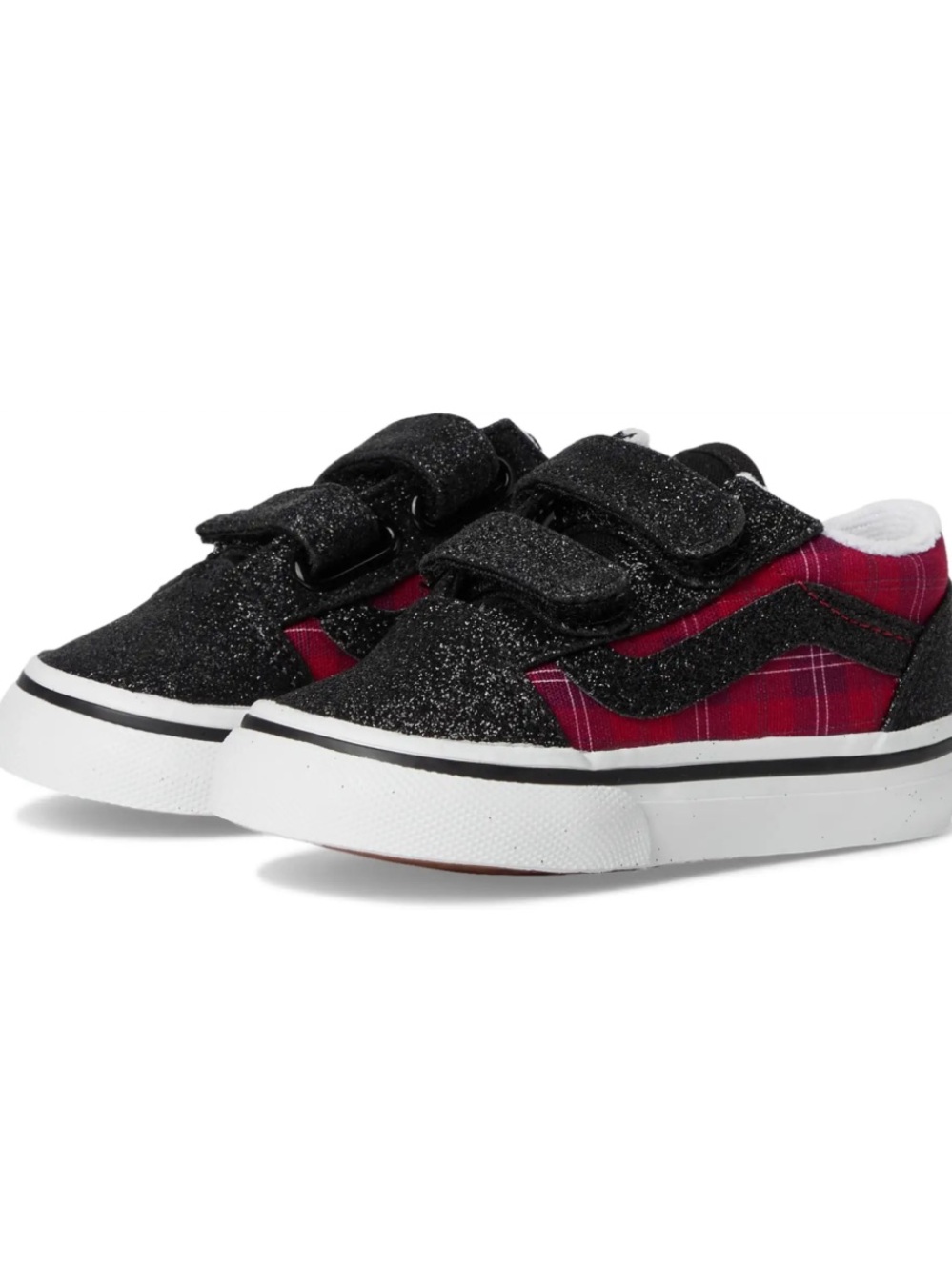 🆕 Vans Toddler Old Skool- Black Glitter & Red Plaid